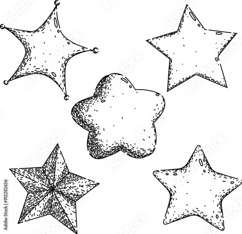 star set hand drawn. light brightness, space galaxy, universe shine star vector sketch. isolated black illustration