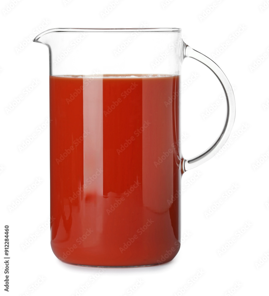 Fresh tomato juice in glass jug isolated on white Fresh tomato juice in glass jug isolated on white