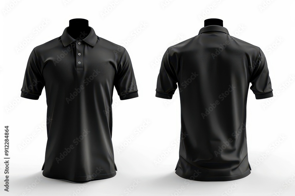sleek black polo shirt on invisible mannequin front and back view subtle fabric texture clean minimalist product showcase sleek black polo shirt on invisible mannequin front and back view subtle fabric texture clean minimalist product showcase