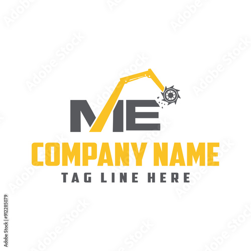 Letter ME arm with a rolling drum destruction, logo template vector