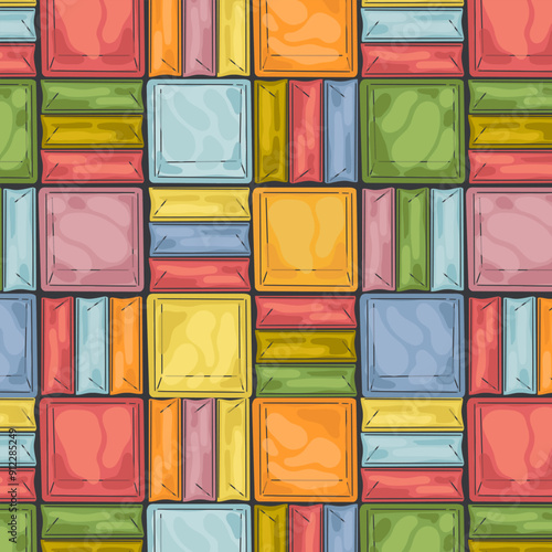 Glass block bricks seamless pattern for walls and interior, wave surface design. Contemporary hand drawn modern vector illustration