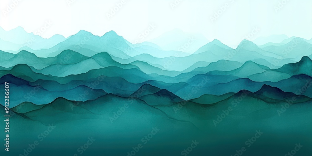 Mist envelops the mountain range, creating a peaceful and serene natural view at dawn