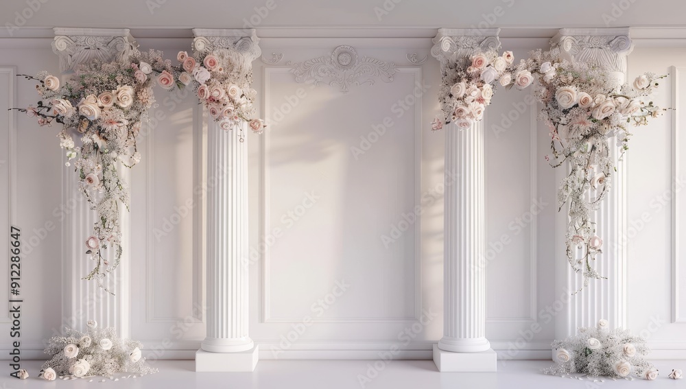 White Columns Decorated with Flower Arrangements White Columns Decorated with Flower Arrangements