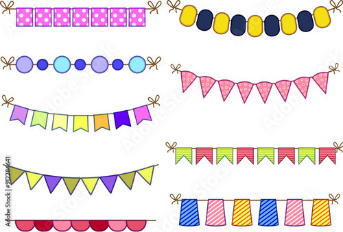 birthday flags set cartoon. garland happy, blue banner, decoration decor birthday flags sign. isolated symbol vector illustration