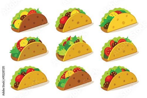 Beef Tacos Color Art Illustration Dynamic Representation of Mexican Flavors