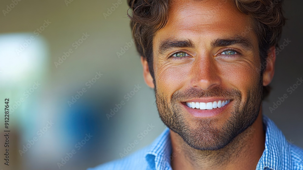 A man with a cheerful smile relaxes indoors, enjoying sunlight streaming through a window A man with a cheerful smile relaxes indoors, enjoying sunlight streaming through a window