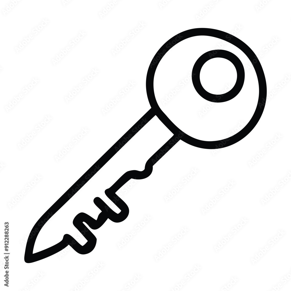 Black and white line drawing of a key. Vector illustration Black and white line drawing of a key. Vector illustration
