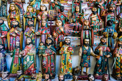 wooden figures of saints, Santiago Atitlan, market, Sololá department, Guatemala, Central America