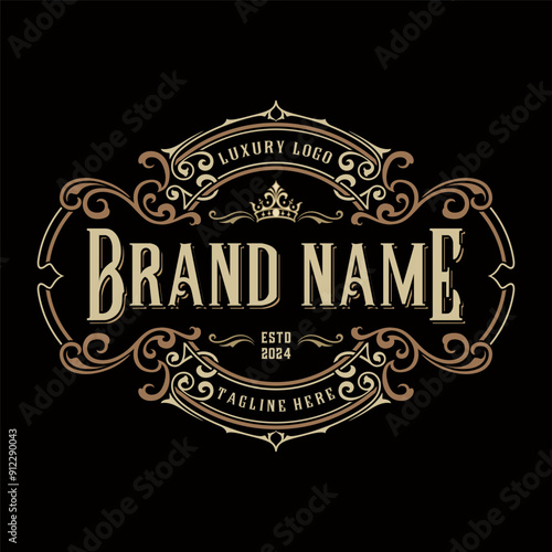 Vintage ornamental logo with floral decorative luxury. for label, sticker, shop sign, salon, boutique, hotel, store