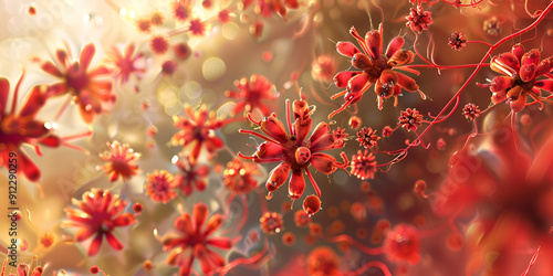 Abstract Floral Pattern with Vibrant Colors, Artistic Representation of Blossoming Flowers