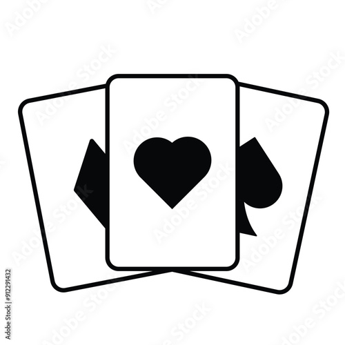 three playing card icon black and white