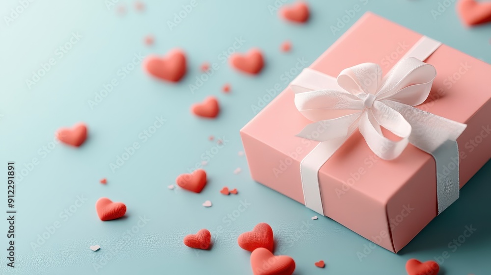 Conceptual flat lay of gift box morphing into heart shape surrounded by red hearts. Conceptual flat lay of gift box morphing into heart shape surrounded by red hearts.