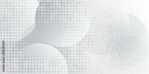 Abstract background with circles and halftone dots pattern. Grey and white backdrop modern vector background grey arts