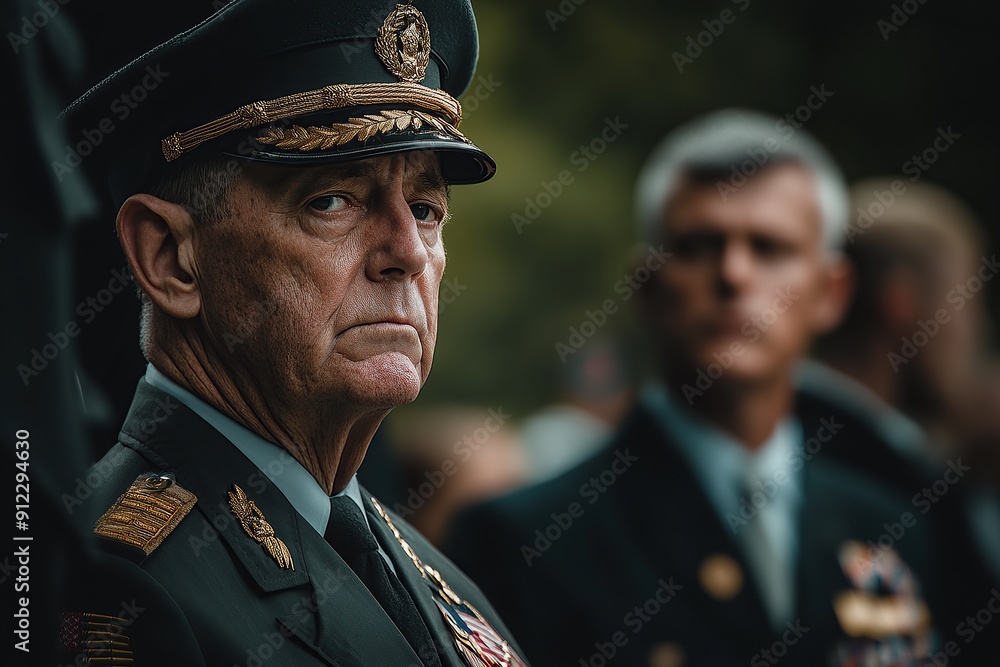 American general in uniform attending a solemn military event American general in uniform attending a solemn military event