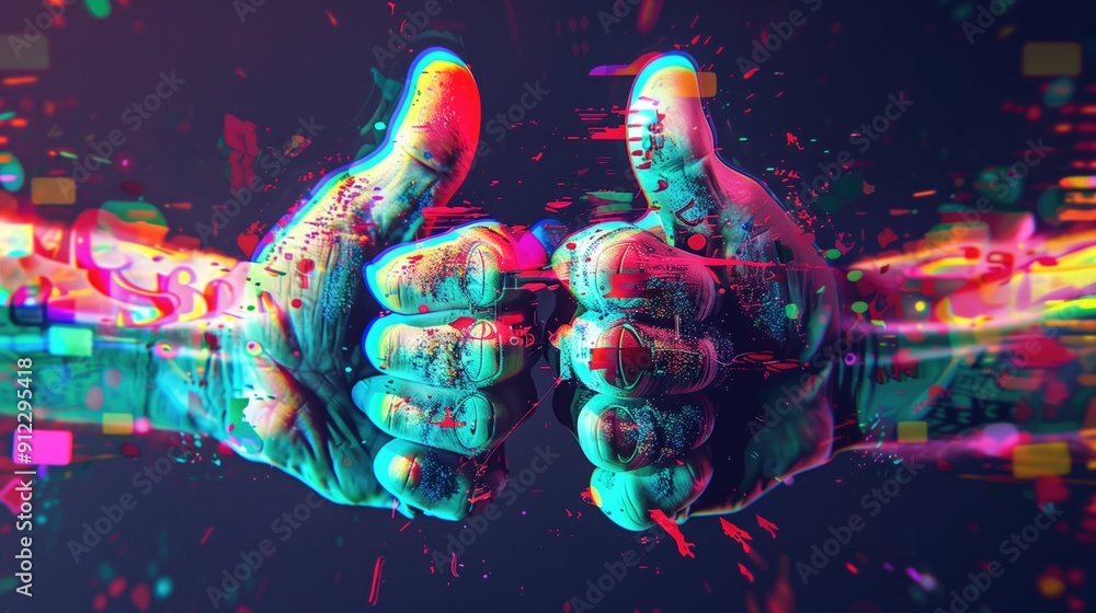 Thumb up, like symbol. Good feedback, positivity concept. Futuristic Thumbs Up Gesture in Digital Art Thumb up, like symbol. Good feedback, positivity concept. Futuristic Thumbs Up Gesture in Digital Art
