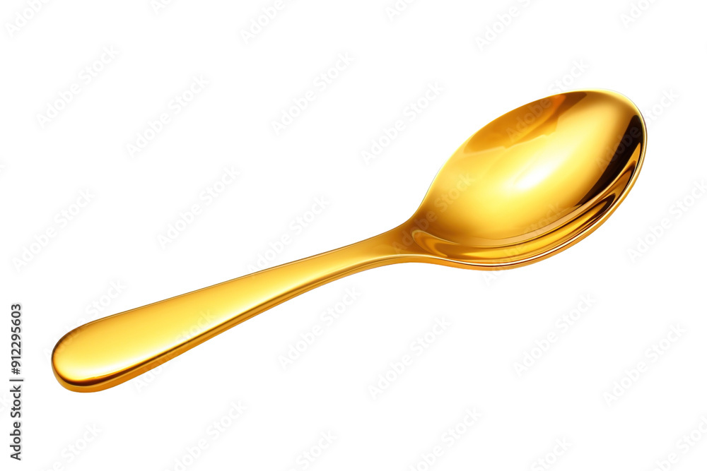 A Gleaming Golden Spoon Against a Pristine White Background on a White or Clear Surface PNG Transparent Background. A Gleaming Golden Spoon Against a Pristine White Background on a White or Clear Surface PNG Transparent Background.