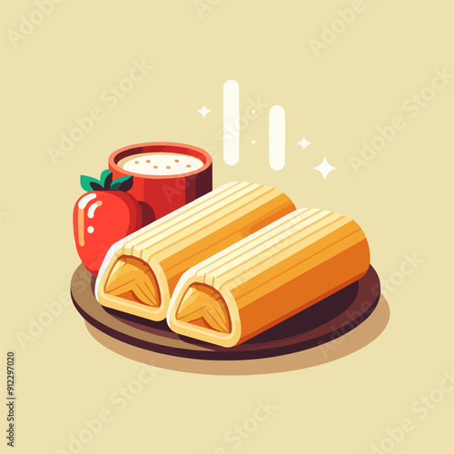 Mexican food set. Guacamole, chiltomate, quesadillas, chile ennogada, nachos, enmoladas, burritos, tamales, tacos, fajitas, etc. Vector illustration isolated on white background.