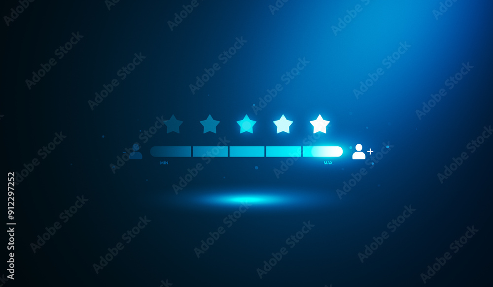 Obraz premium Feedback customer experience survey satisfaction increase follower review product quality business client service five star positive best concept marketing rating consumer opinion popular background.