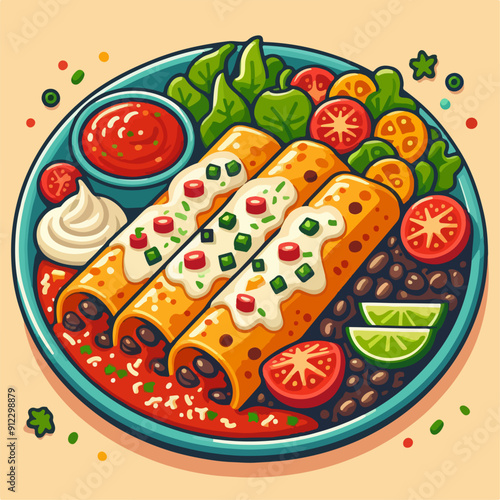 Mexican food set. Guacamole, chiltomate, quesadillas, chile ennogada, nachos, enmoladas, burritos, tamales, tacos, fajitas, etc. Vector illustration isolated on white background.