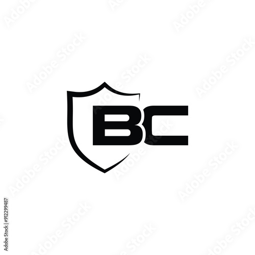 BC letter monogram logo design in security shape vector