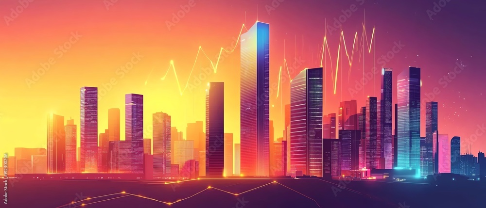 Stunning city skyline with vibrant colors at sunset, highlighting modern architecture and urban growth. Stunning city skyline with vibrant colors at sunset, highlighting modern architecture and urban growth.