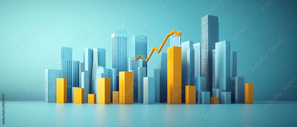 Modern cityscape with skyscrapers and a rising financial graph. A vibrant representation of urban growth and economic progress. Modern cityscape with skyscrapers and a rising financial graph. A vibrant representation of urban growth and economic progress.