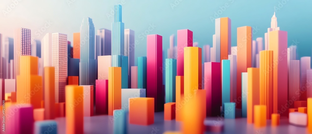 A vibrant cityscape showcasing colorful skyscrapers in a modern abstract style, evoking creativity and urban energy. A vibrant cityscape showcasing colorful skyscrapers in a modern abstract style, evoking creativity and urban energy.