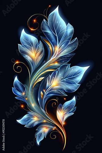 Blue and Yellow Flower on Black Background