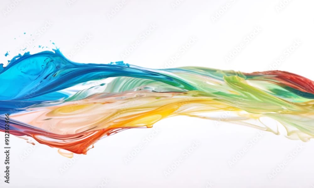 Close-Up of Vibrant Liquid Colors Splashing and Intertwining on White Background Close-Up of Vibrant Liquid Colors Splashing and Intertwining on White Background