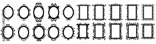Decorative border frames, Vintage ornament frame. retro style. Elegant vintage frame and wedding ornaments Isolated icons vector set. Calligraphic filigree black ink borders collection