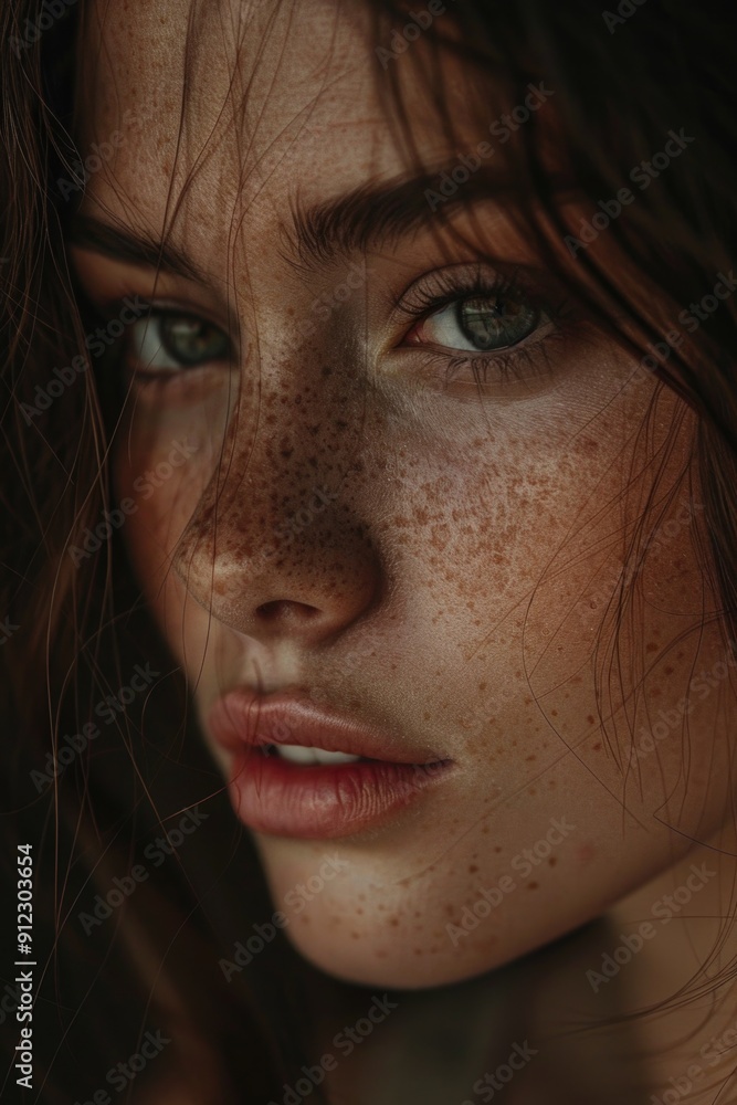 Portrait of a woman with distinctive freckles, suitable for personal or commercial use Portrait of a woman with distinctive freckles, suitable for personal or commercial use
