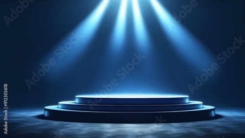 blue podium smoke spotlight stage 