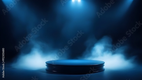 blue podium smoke spotlight stage 