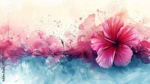 Pink Flower on Blue Background