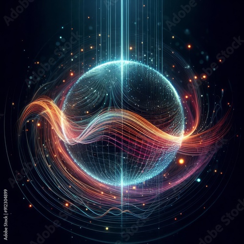 Wallpaper Mural Futuristic abstract neon energy ball with glowing magical waves on dark background
 Torontodigital.ca