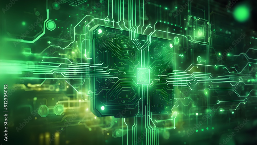 Obraz premium A green computer chip with a green background