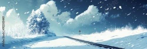 Snowy Sojourn: An Animated Journey Through a Winter Wonderland, Embracing the Enchantment of Traveling in Snowy Landscapes. photo