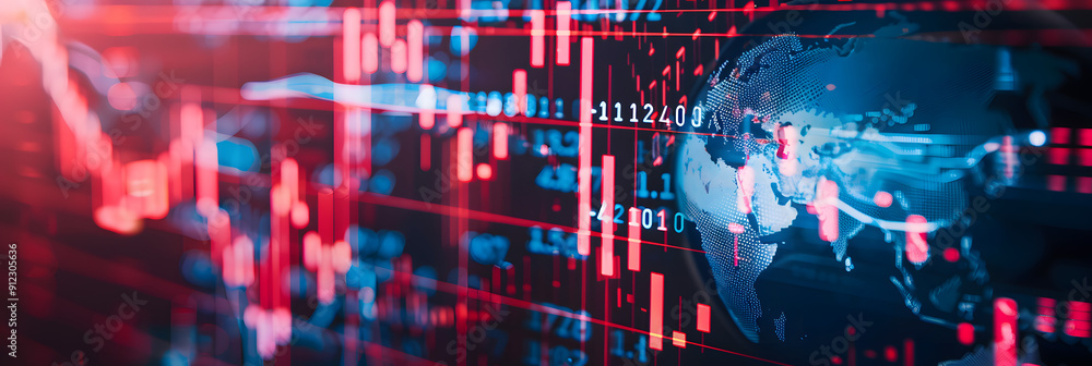 Digital globe with stock market charts and global financial data. economic forces in the world. background burning red graphs and blue numbers Digital globe with stock market charts and global financial data. economic forces in the world. background burning red graphs and blue numbers