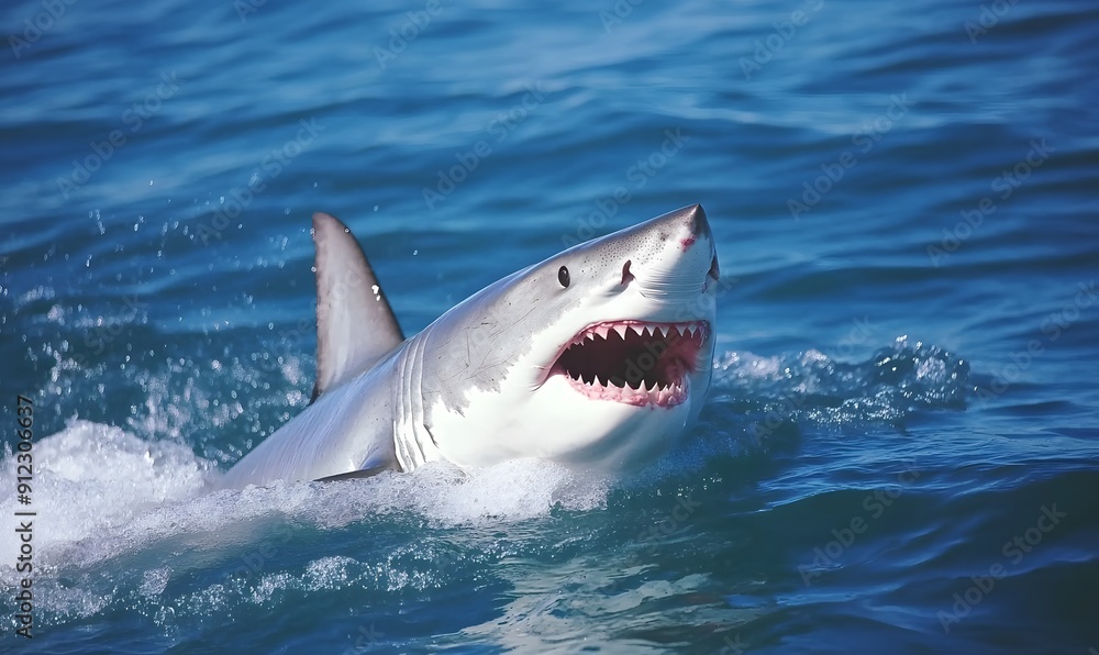 Fototapeta premium Attack great white shark, Generative AI