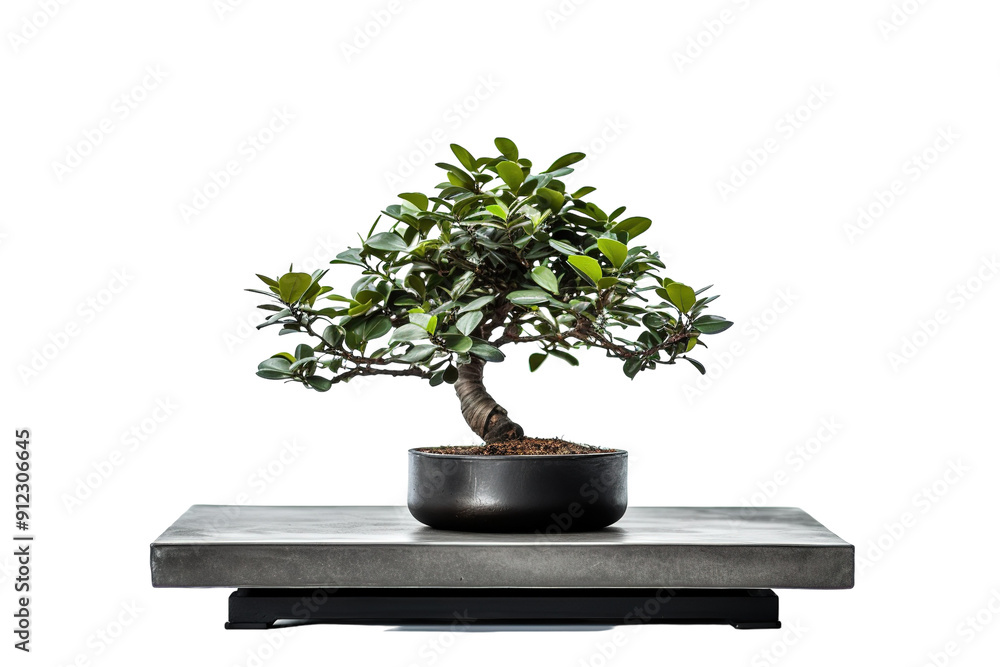 A Tranquil Bonsai Tree Flourishing on a Concrete Platform on a White or Clear Surface PNG Transparent Background A Tranquil Bonsai Tree Flourishing on a Concrete Platform on a White or Clear Surface PNG Transparent Background