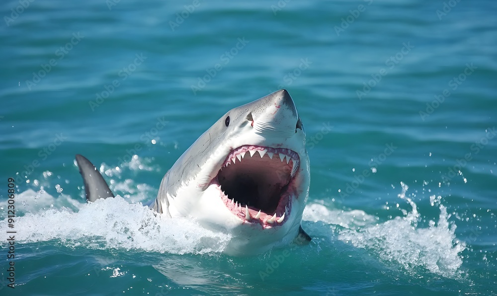 Fototapeta premium Attack great white shark, Generative AI