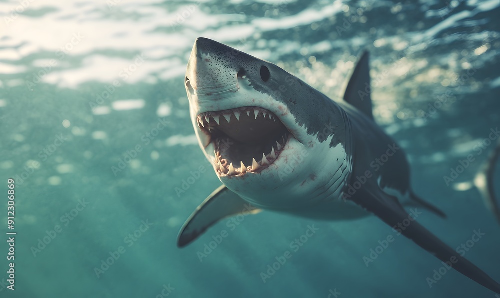 Naklejka premium Attack great white shark, Generative AI
