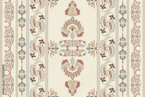 Ikat tribal Indian seamless pattern. Ethnic Aztec fabric carpet mandala ornament native boho chevron textile.Geometric African American oriental traditional vector illustrations. Embroidery style.