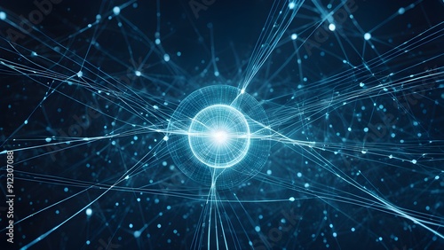 A blue and white image of a sphere with a bright light shining on it