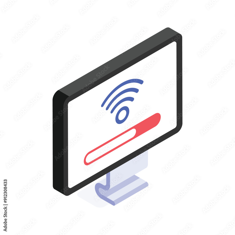 Isometric icon of a monitor displaying a wifi symbol and loading bar Isometric icon of a monitor displaying a wifi symbol and loading bar