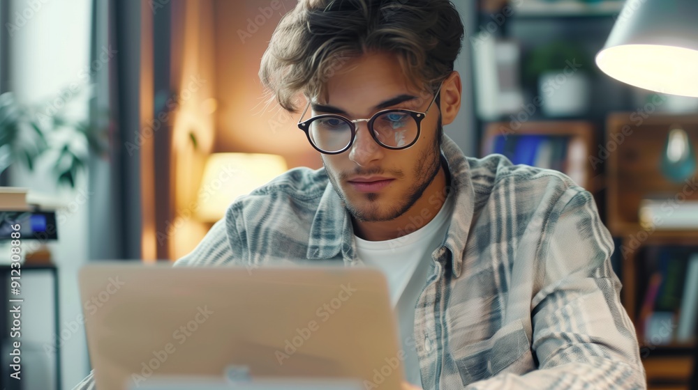 Fototapeta premium a happy young Indian man using a laptop