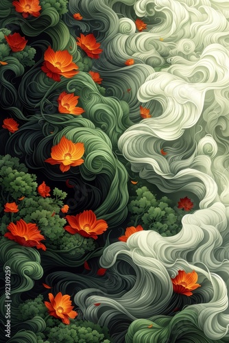 Elegant Floral Painting on Black Background
