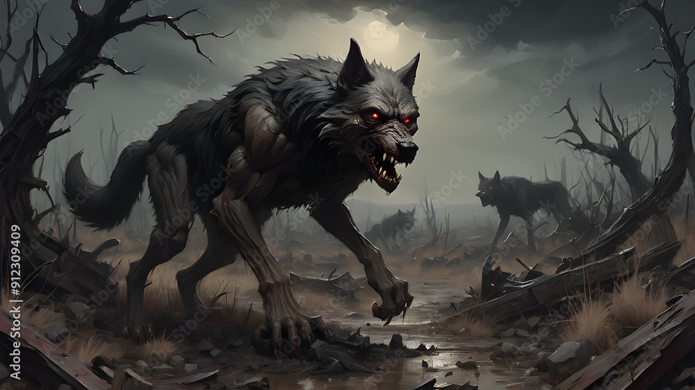 Fototapeta premium Werewolf howling at the moon