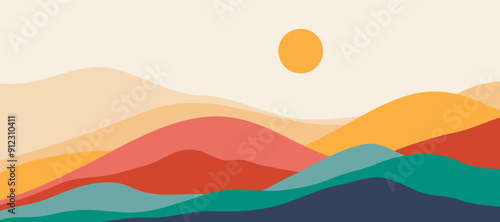 Mountain colors, translucent waves, sunset, abstract glass shapes, modern background, design vector illustration