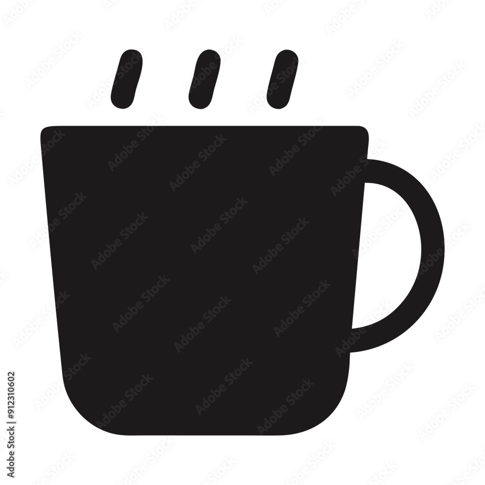Black and white mug icon with steam on a black square. Vector illustration Black and white mug icon with steam on a black square. Vector illustration